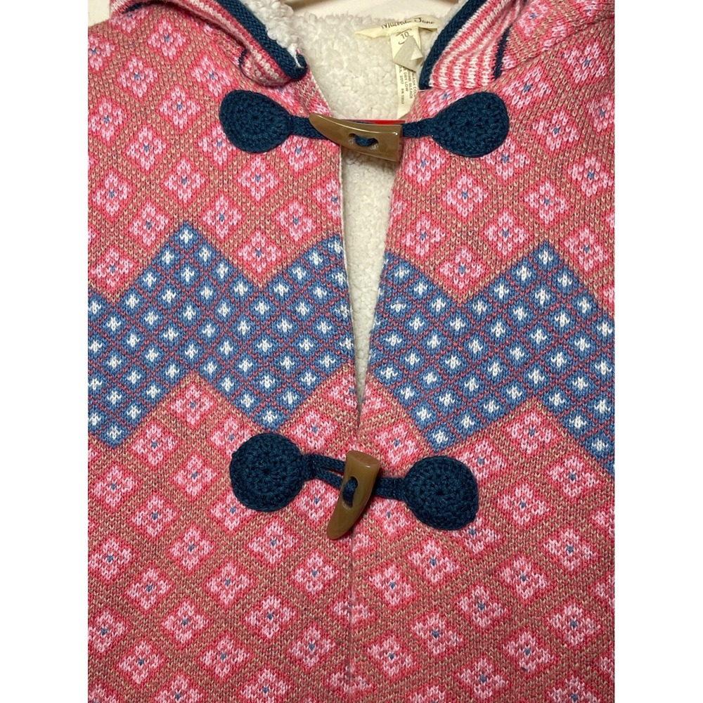 Matilda Jane Girls Knit Hooded Vest Size 10 Pink Blue Fair Isle Sherpa Lined - Picture 2 of 7